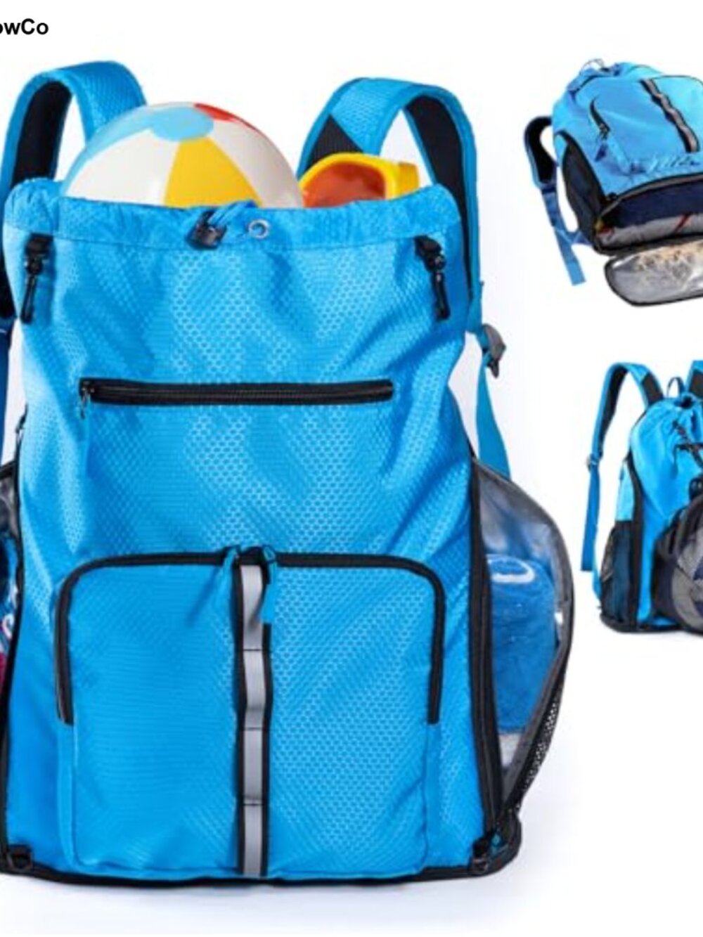 Large Beach Backpack Drawstring Nylon Sandproof Detachable Mesh Shoe Compartment